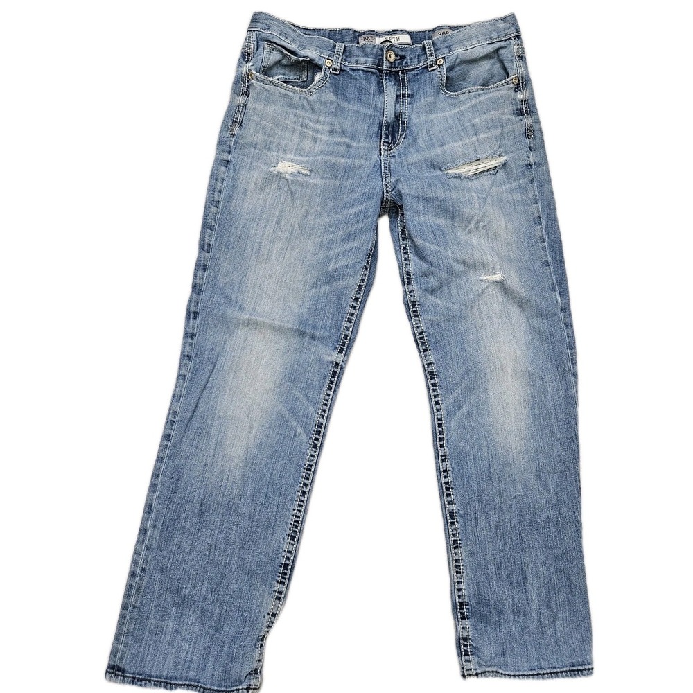 BKE Seth 36R Straight Leg Distressed Jeans Light Wash‎ Y2K Denim Crazy Fade